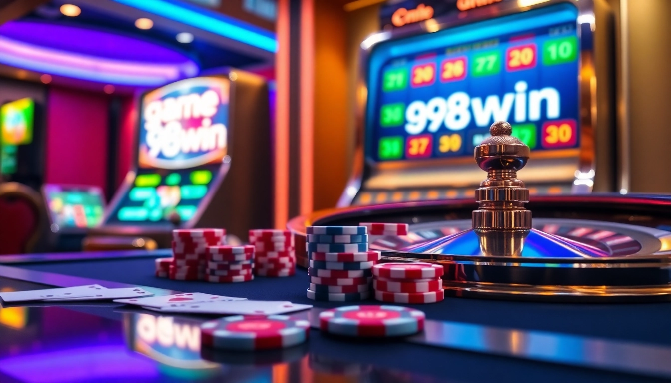 Experience the excitement of game 98win at a luxurious casino table with vibrant colors and dynamic atmosphere.