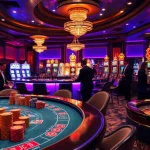 Players enjoying a thrilling game at HITCLUB casino with vibrant slot machines and poker tables.