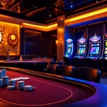S8 casino scene showcasing luxurious poker, roulette, and slot elements in vibrant ambiance.