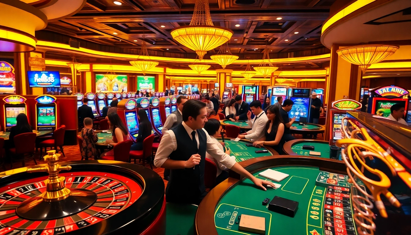 Excited players enjoying high-stakes games at hello88's luxurious casino scene.