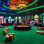 Gambling excitement with players enjoying poker and a spinning roulette wheel at uu88 casino.