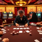 Players enjoying high-stakes blackjack at a luxurious casino, highlighting https://www.vvjl11.com/ excitement.