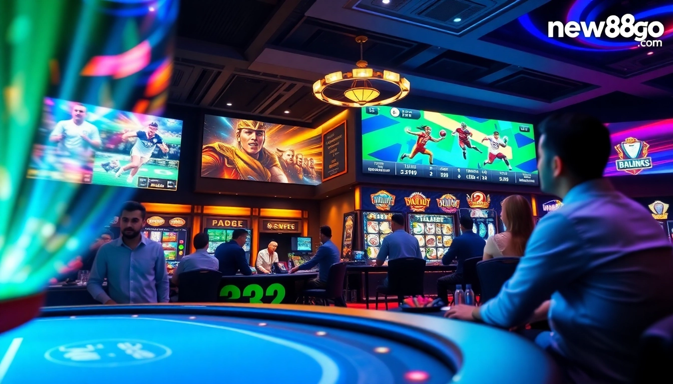 Experience thrilling online betting at new88go.com, showcasing vibrant casino games and live sports betting in an engaging environment.