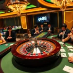 Experience the thrill of gaming with the g88 roulette wheel in an elegant casino setting.