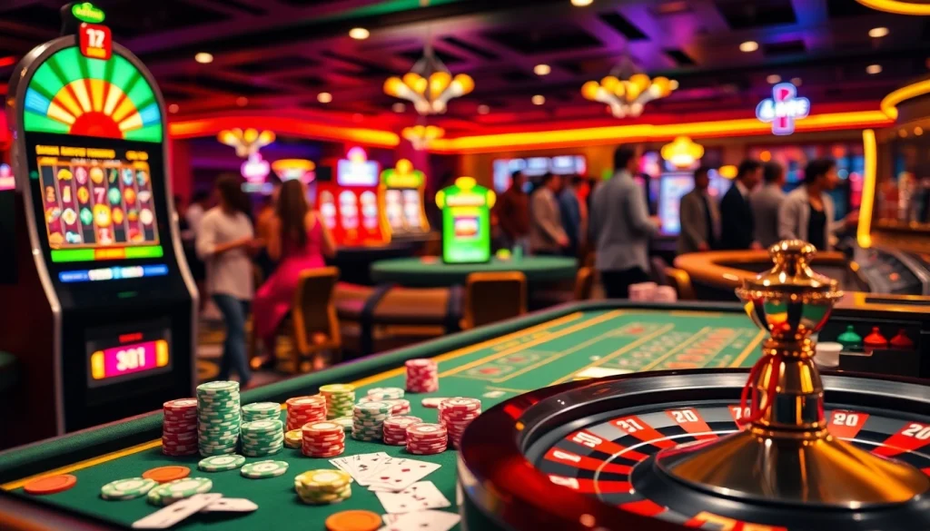 Experience the excitement of tg 88 Casino with vibrant colors, lively patrons, and engaging gaming elements.