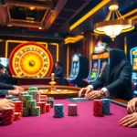 Players enjoying high-stakes poker at 23win.ryukyu casino under vibrant neon lights.