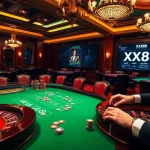 Players enjoy the thrill of XX88 at a luxurious casino table, showcasing excitement and vibrant betting action.