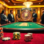 Exciting casino scene with players at King 88 poker table surrounded by chips and dice.