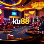 Experience the thrill of gambling at ku88's luxurious casino, featuring vibrant tables and high-stakes action.
