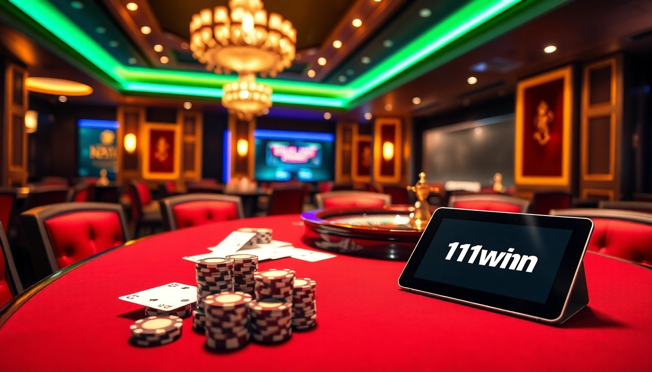 Experience the thrill of betting at 11win net with vibrant casino elements like poker chips and a roulette wheel.