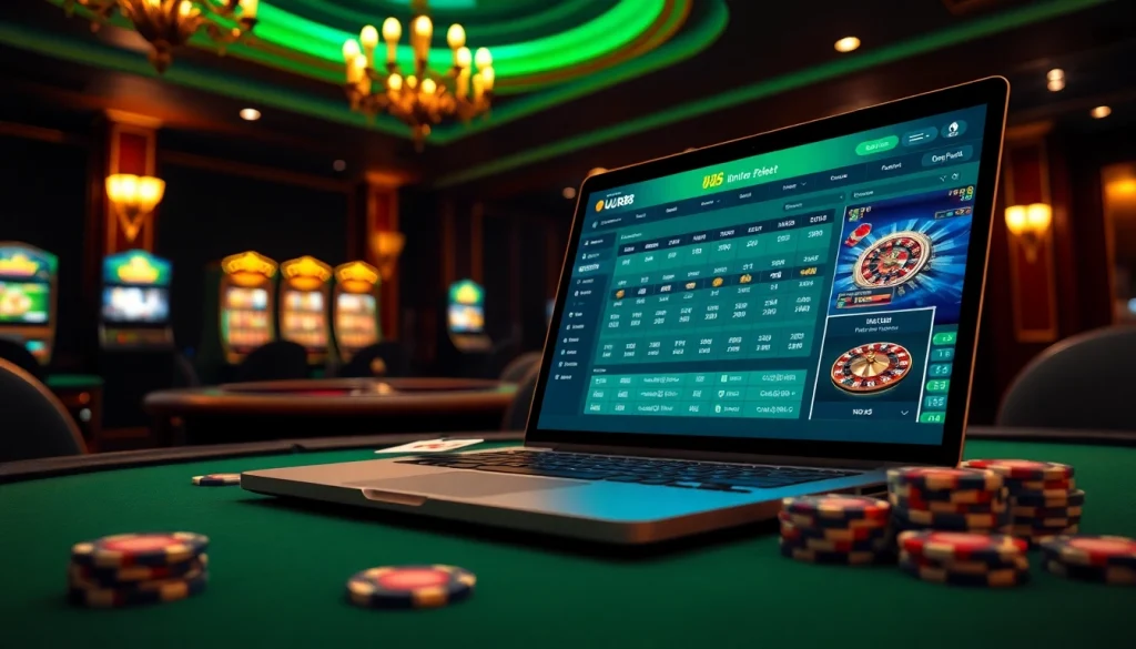 Experience the thrill of gambling with uu88 on a luxury casino table setup showcasing poker chips and cards.
