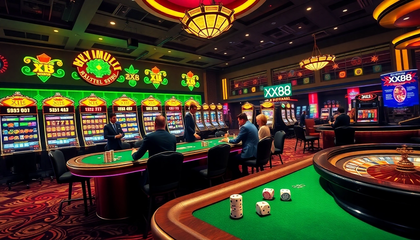 Experience thrilling poker action at XX88 with luxurious casino vibes and vibrant gaming elements.