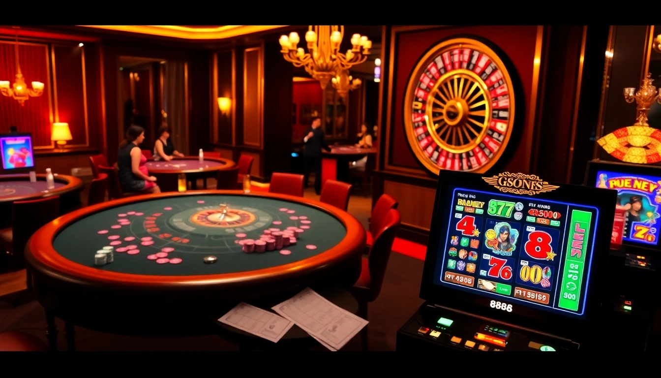 Exciting casino experience with players at a blackjack table showcasing the best of 888new.