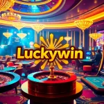 Exciting casino action at Luckywin with roulette, poker chips, and slot machines.