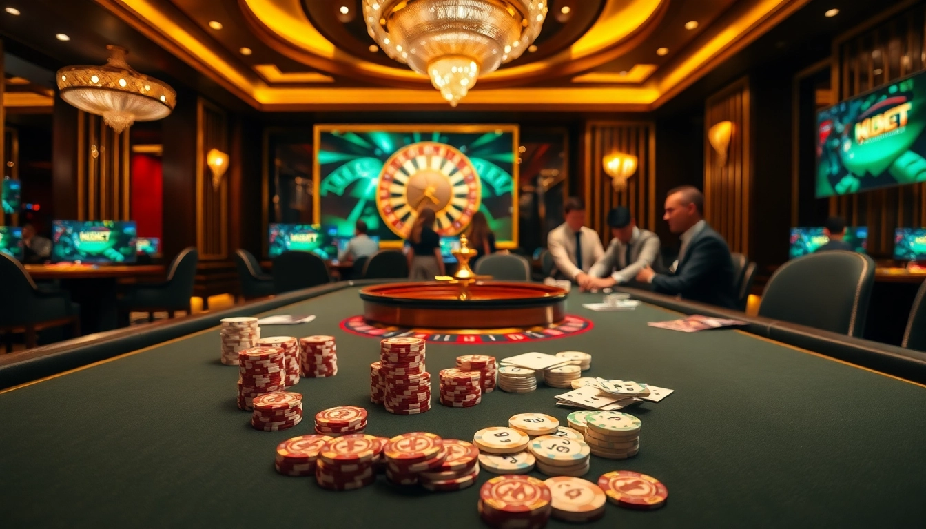 Experience the thrill of KBBET with an elegant poker table and luxurious casino ambiance.