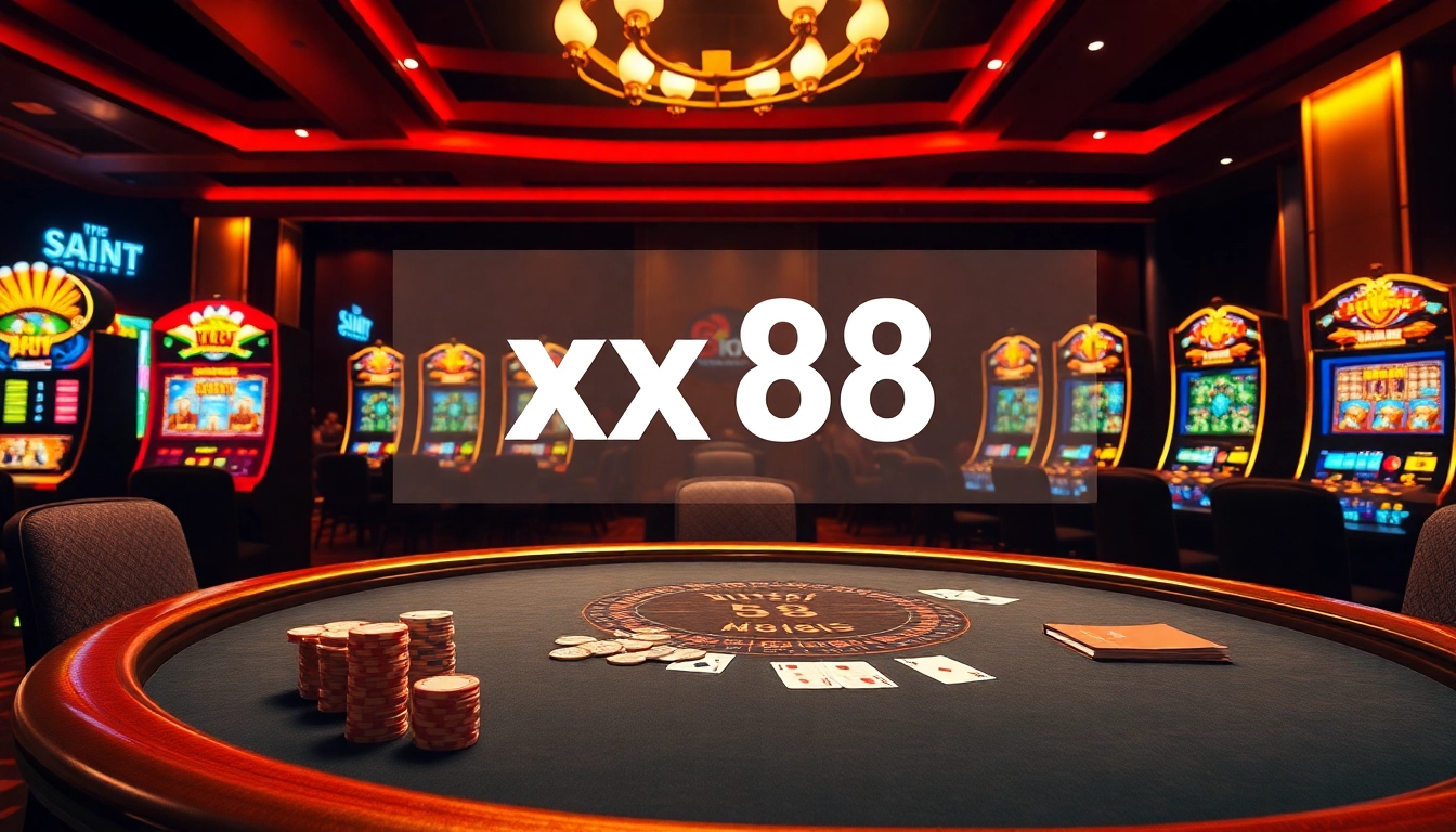 Experience thrilling gaming at https://xx88.se.net/ with vibrant tables, chips, and slot machines.