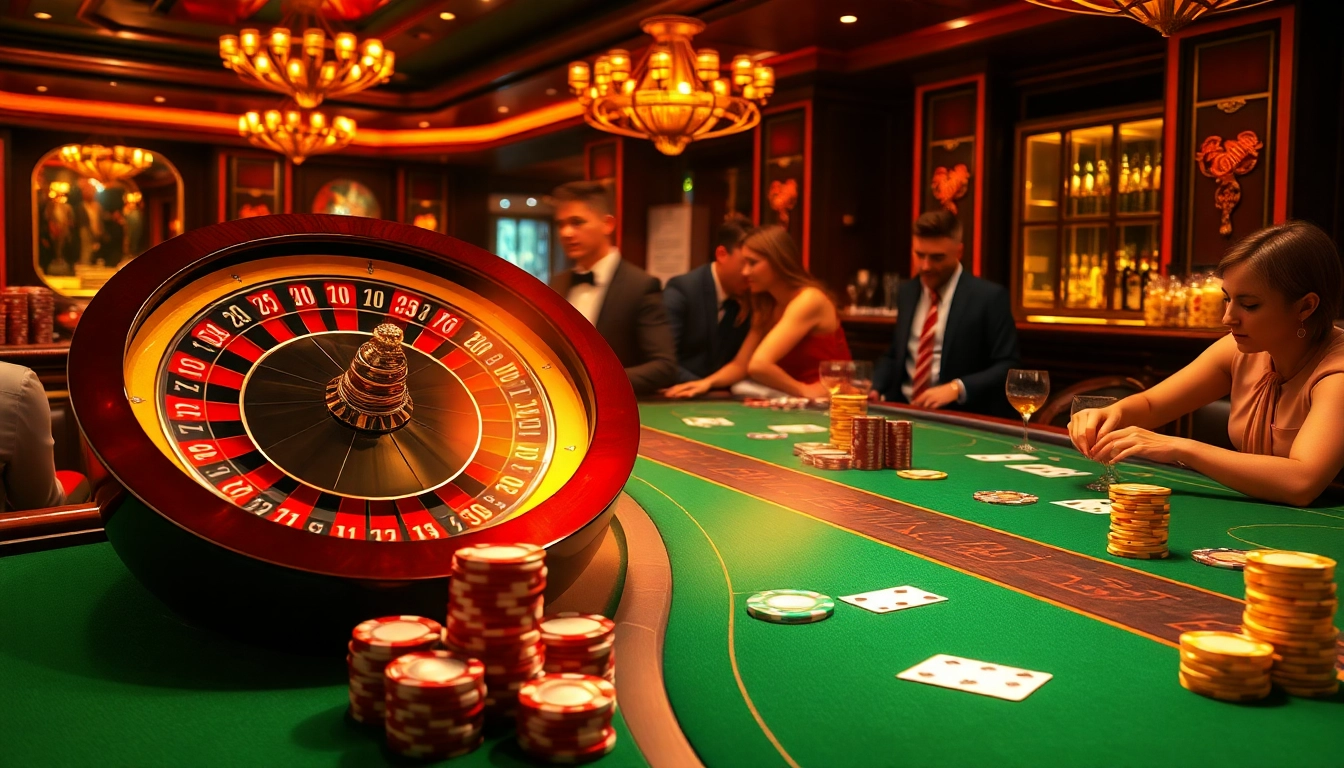 Players enjoying an exciting poker game at vsbet casino with vibrant atmosphere and luxury decor.