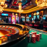 Experience the thrill of casino gaming at https://iwincom.net/ with vibrant slot machines and an elegant roulette wheel.