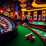 Experience high-stakes excitement at Nhà Cái 56WIN's luxurious casino featuring vibrant gameplay and dazzling lights.