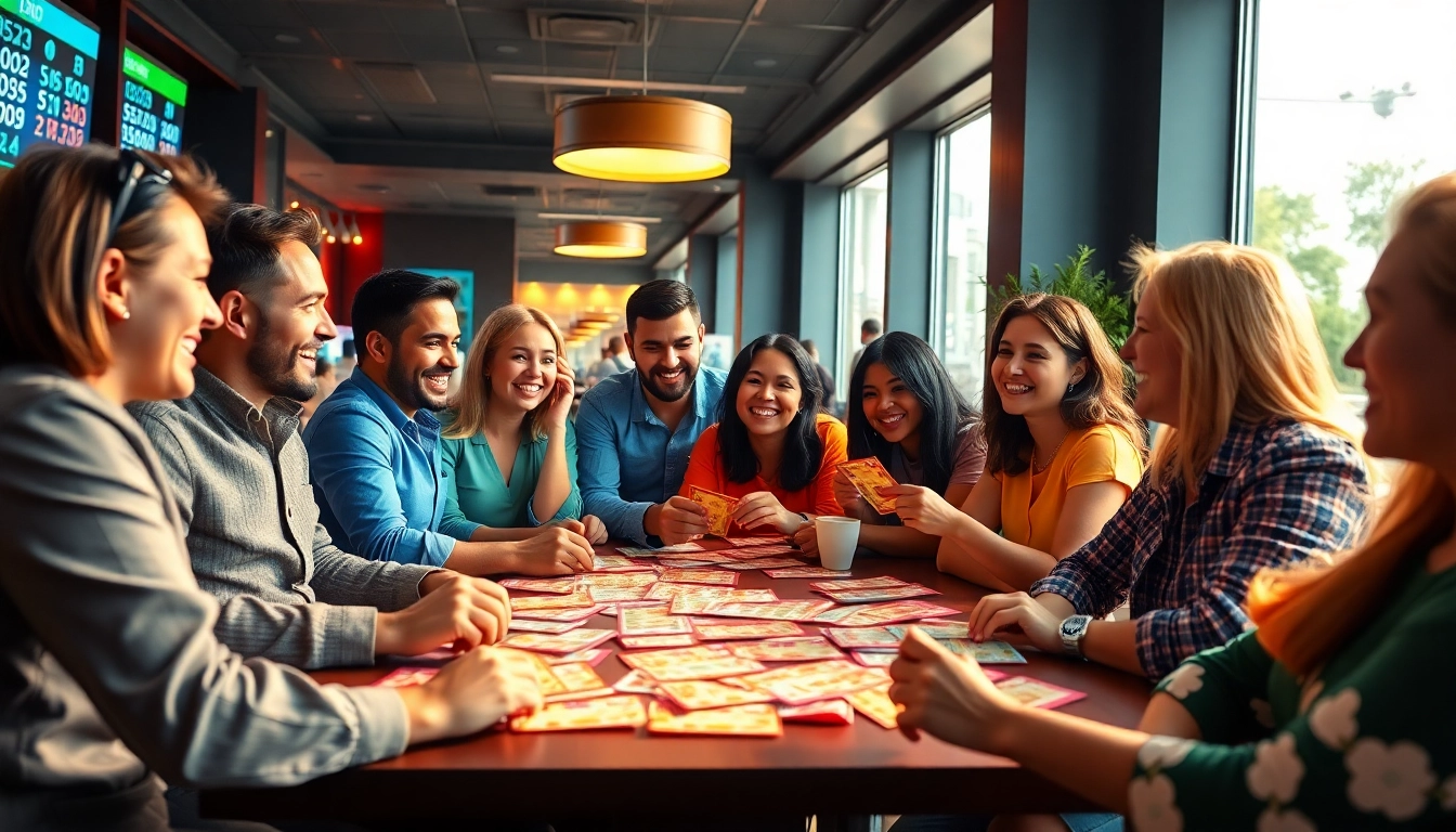 Exciting lottery game scene at https://92lotteryclub.com/ with diverse players enjoying camaraderie.