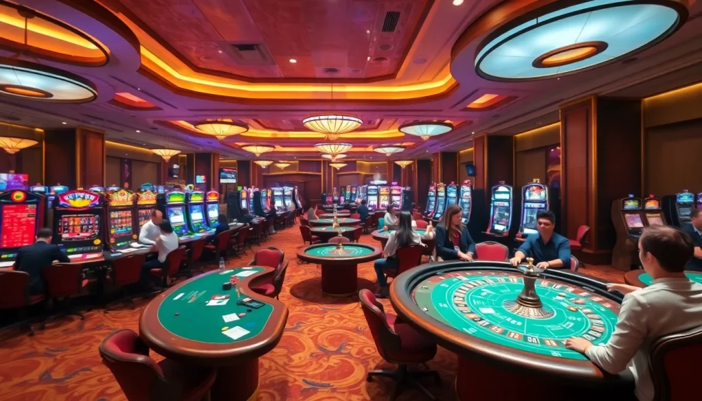 Experience the thrill of gambling with vibrant casino visuals from https://xx88.eu.com/ showcasing poker tables and roulette wheels.
