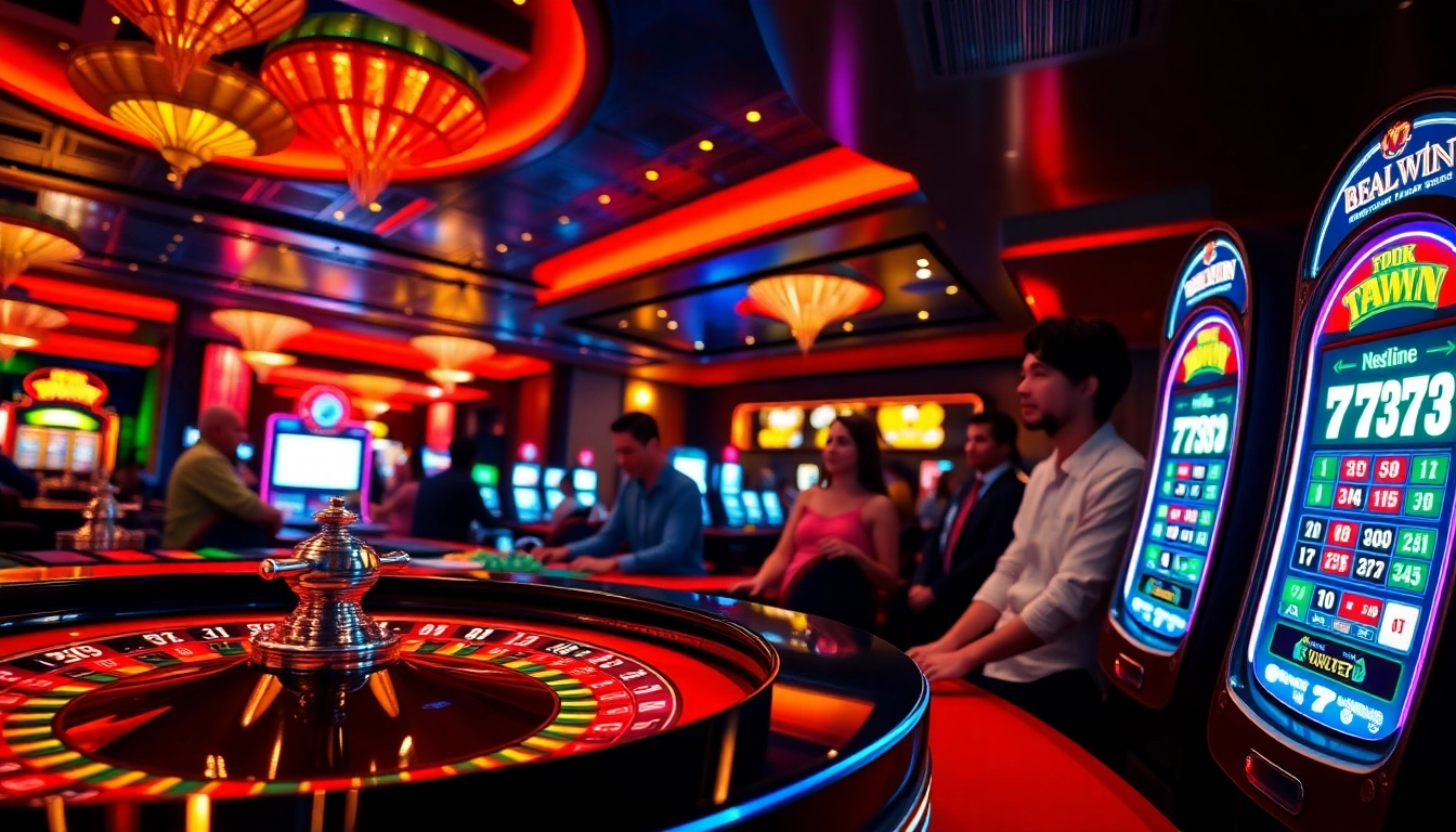 Engaged players enjoying thrilling moments at 789WIN casino with roulette and slot machines.