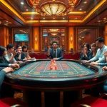 Players engage in an exciting game of xóc đĩa at a luxurious casino table with colorful chips.
