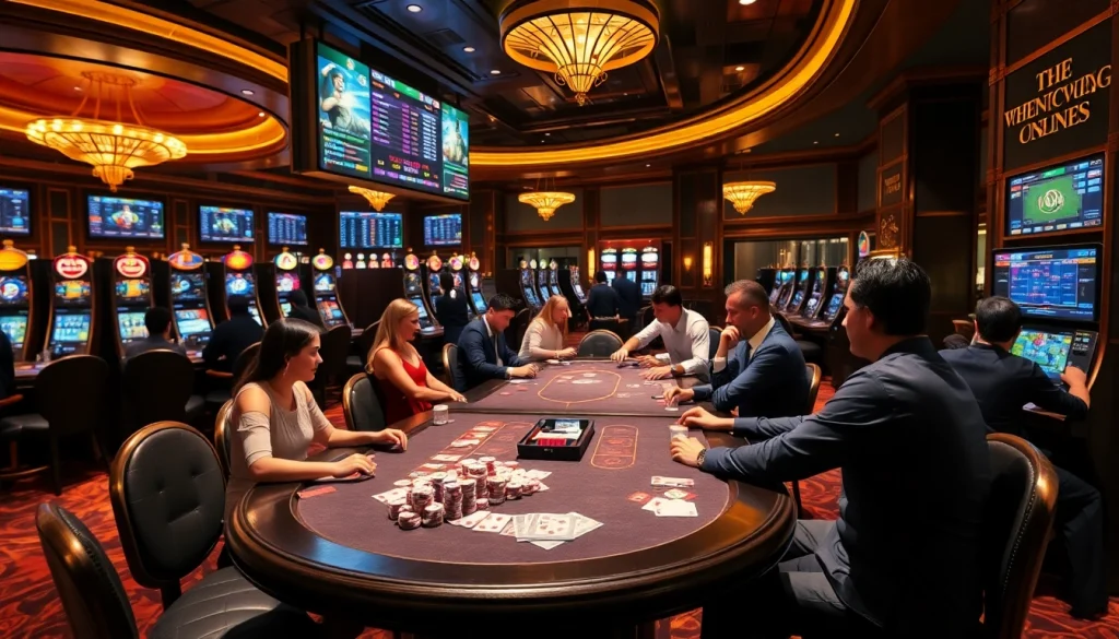gamblers placing bets at a luxurious bsport casino table with vibrant chips and cards