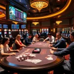 gamblers placing bets at a luxurious bsport casino table with vibrant chips and cards