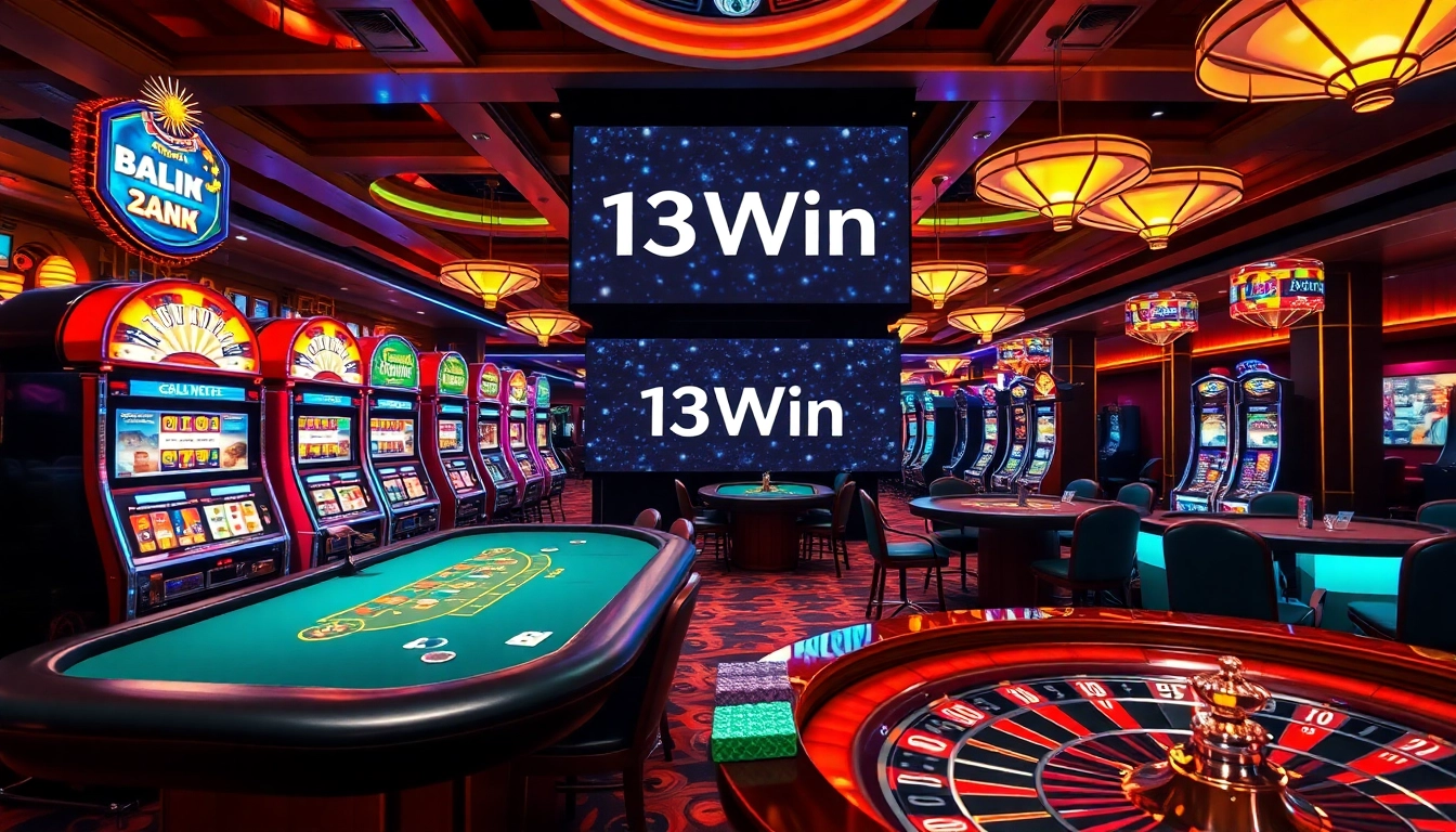 Engaging scene of a luxurious casino featuring high-stakes gameplay at 13Win, highlighting excitement and sophistication.