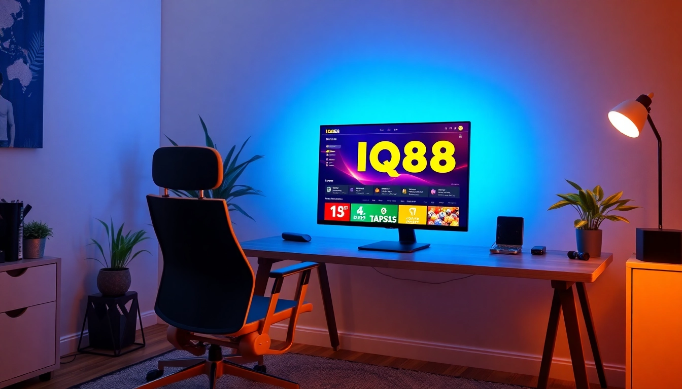IQ88 online betting interface displayed on a modern desktop in a cozy home office setting.