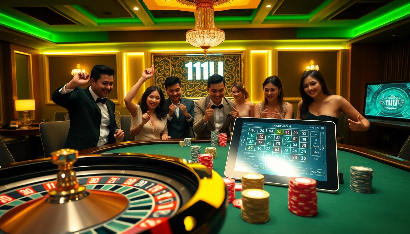 Players engaged in thrilling gambling action at 11UU's online casino with stunning poker tables.