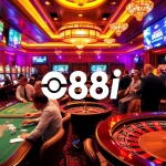 88i casino players enjoying games at luxurious tables and vibrant slot machines.