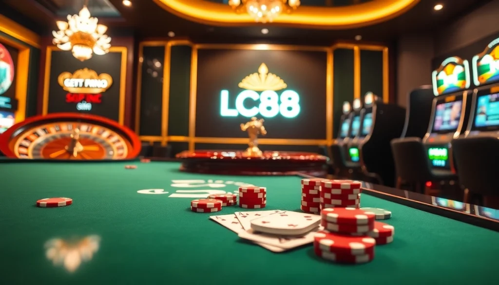 Experience the thrilling atmosphere of the LC88 casino with exciting games and vibrant visuals.
