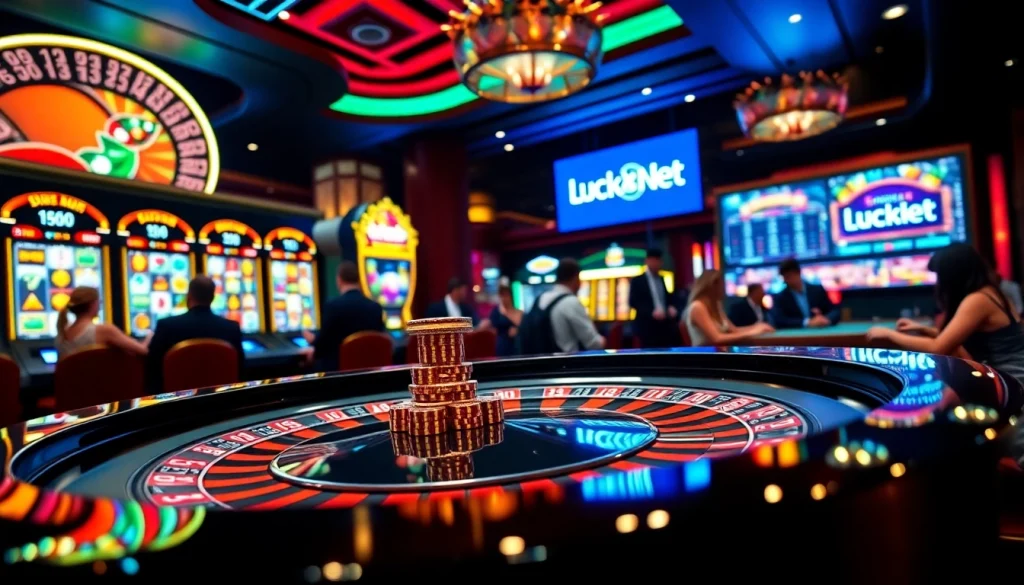 Experience luxury gaming at Luck8 Net with vibrant roulette and slot machines.