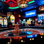 Experience luxury gaming at Luck8 Net with vibrant roulette and slot machines.