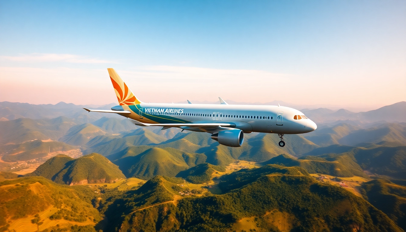 Vietnam Airlines VN168 aircraft flying over Vietnam's stunning landscapes, inviting adventure.