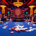 I9BET poker game showcasing vibrant poker chips and a luxurious casino atmosphere.