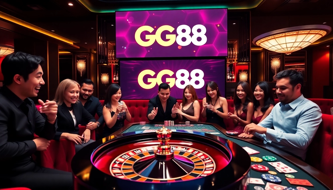 Experience the excitement of GG88 with vibrant casino games and players engaged in thrilling gameplay.