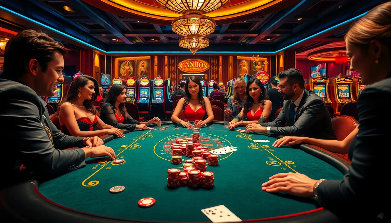 Experience high-stakes excitement at dom88.us.com with glamorous poker action in a vibrant casino setting.