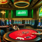 Engaging view of a high-stakes poker game at a luxurious casino featuring the alo789 logo.