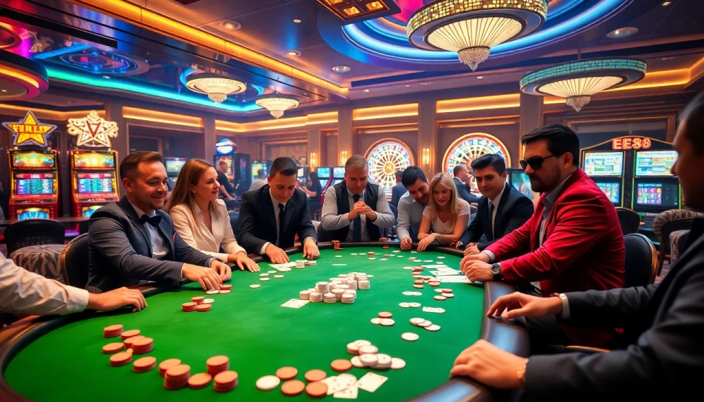Experience the excitement of EE88 at a high-stakes poker table brimming with action and luxury.