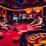 Kuwin casino scene showcasing an elegant poker table and vibrant atmosphere filled with gamblers playing exciting games.