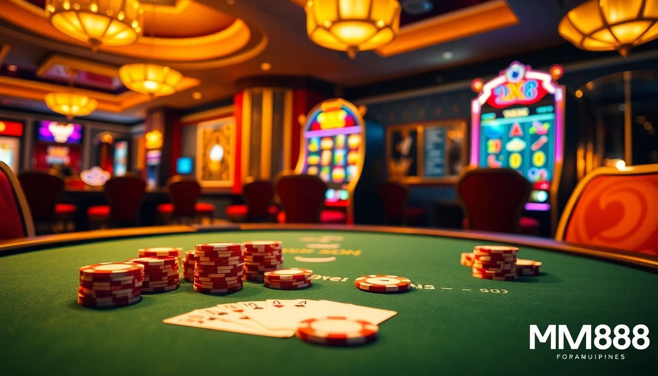 Experience the thrill of MM88 with vibrant poker chips and casino games in an exciting environment.