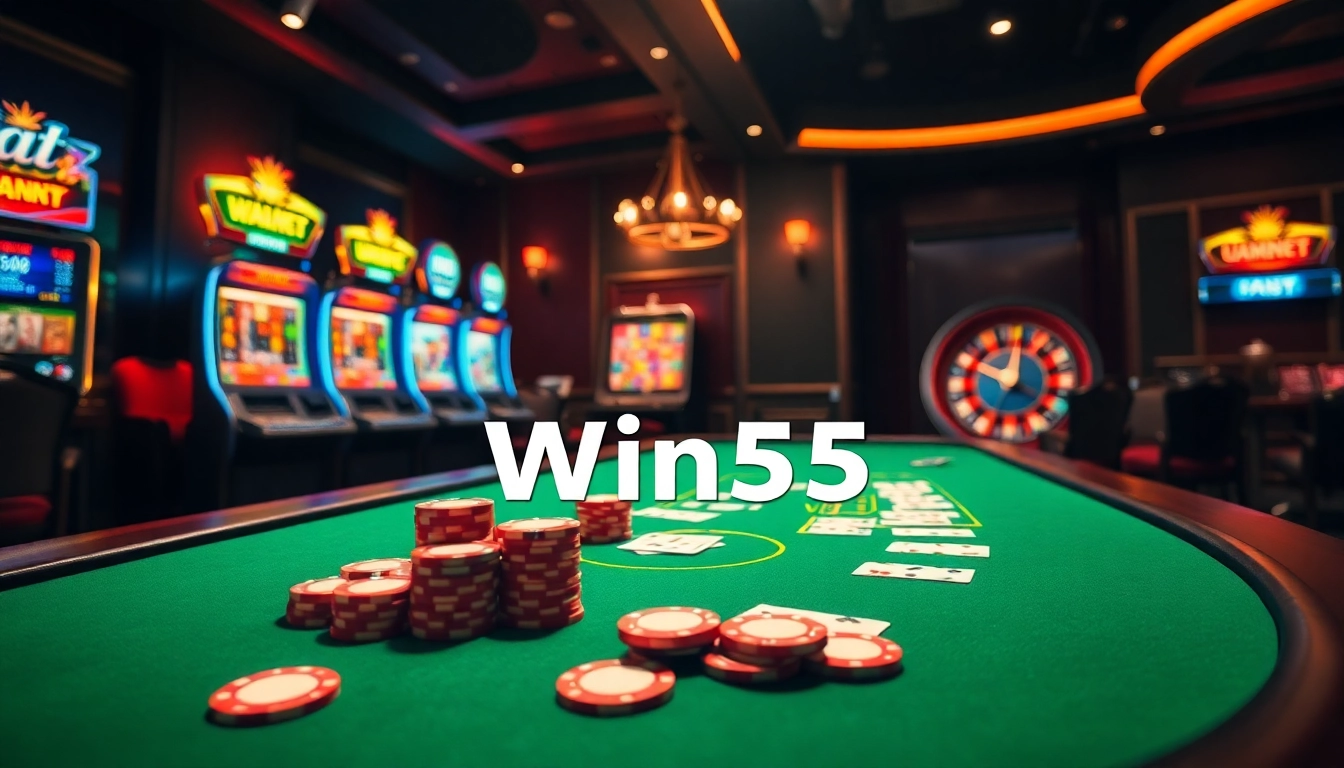 Experience the thrill of Win55 with vibrant casino tables and exciting games like poker and roulette.
