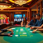 Engage in an exciting blackjack game at a luxurious casino table featuring kp88 poker chips and cards.