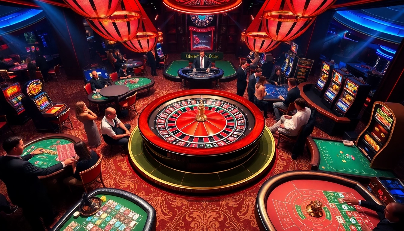 Exciting scene at NEW88 COM casino featuring roulette, poker, and vibrant players.