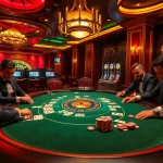 Exciting casino scene showcasing skilled gameplay at a poker table with PS 99 chips and cards.