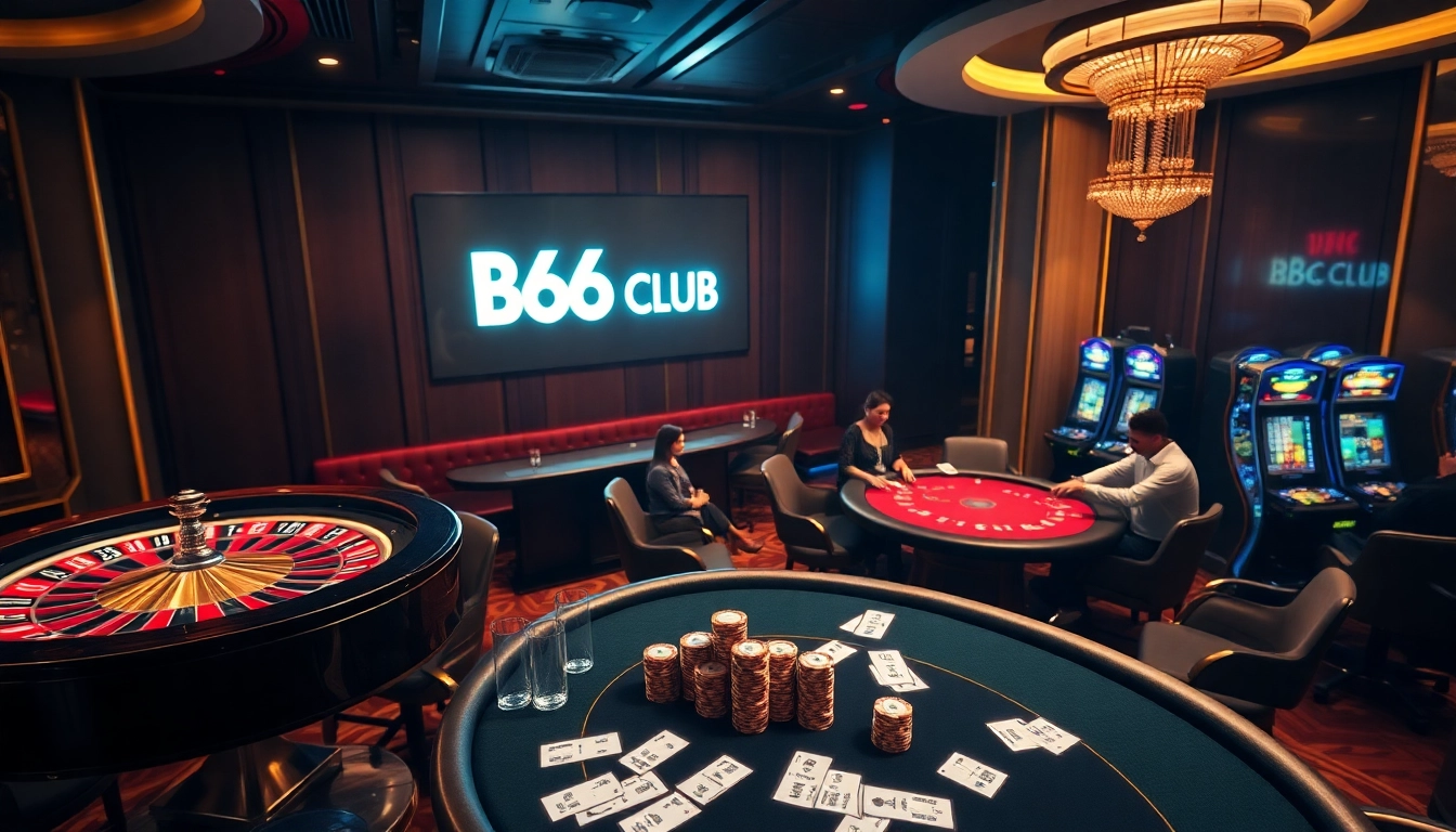 B66 CLUB features exciting gameplay at a vibrant online casino with roulette and poker tables.