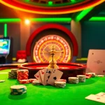 Experience the excitement of cm88 at a vibrant casino table filled with chips, cards, and a spinning roulette wheel.